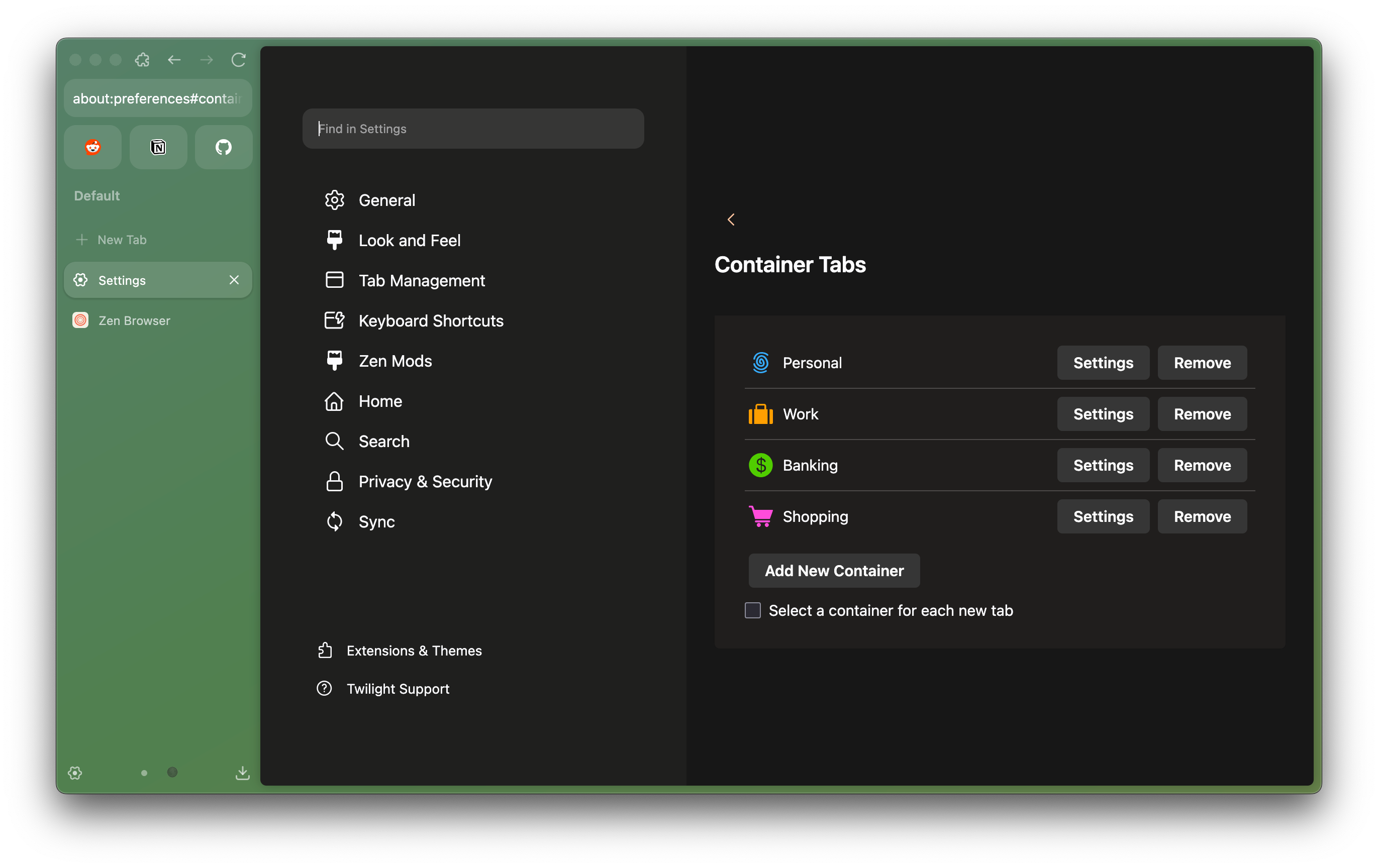 Container Tabs