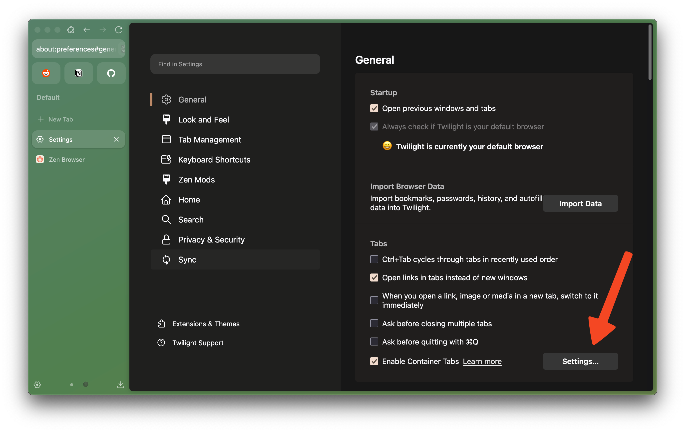 Enable Container Tabs