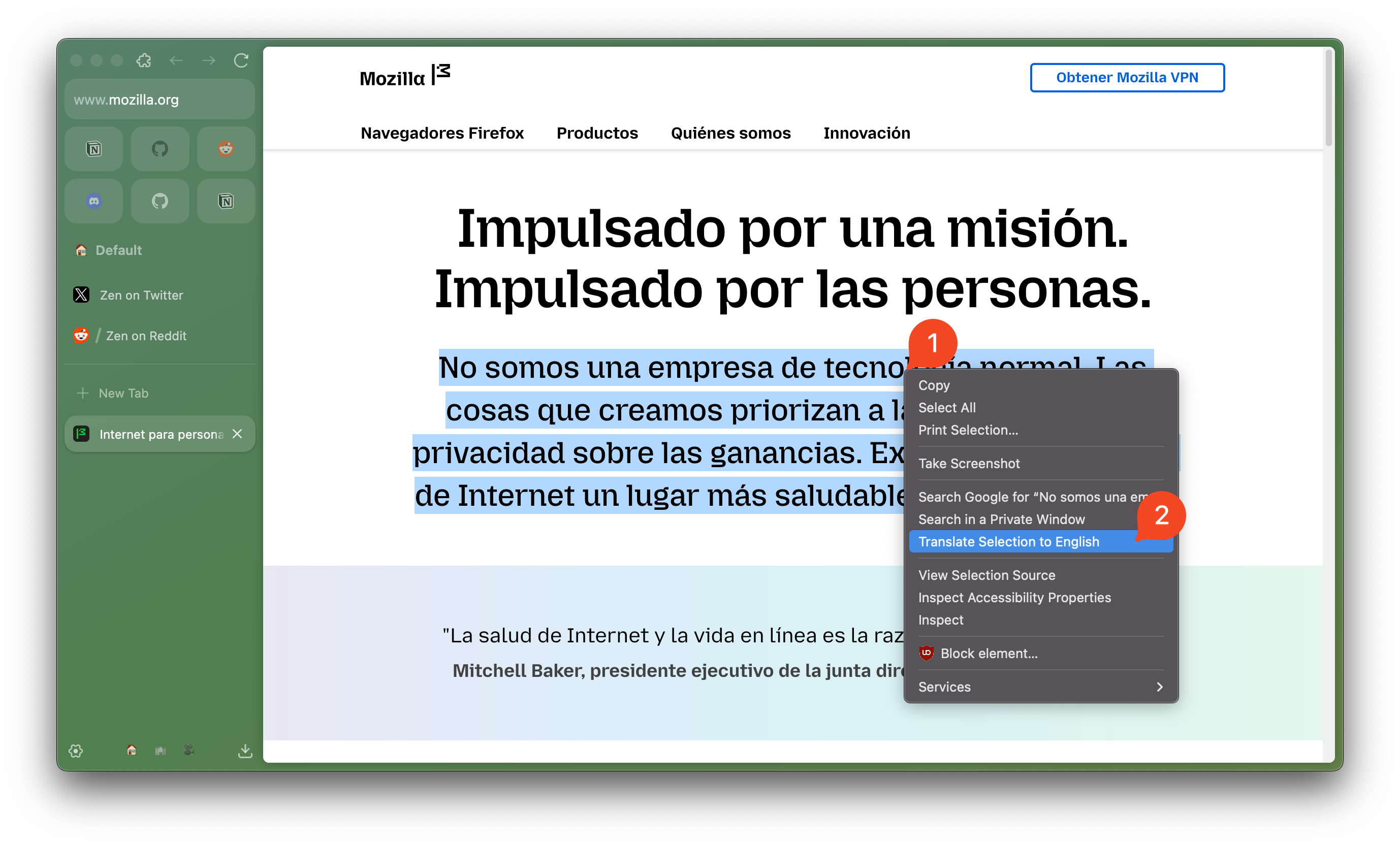 Translate selected